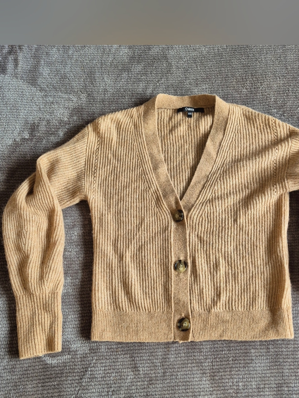Quince Baby Alpaca-Wool Cropped Cardigan Women XS Sweater Ribbed Oatmeal Button,
